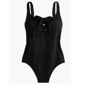 JCrew Laced-Up One-Piece Swimsuit Pique Black $118